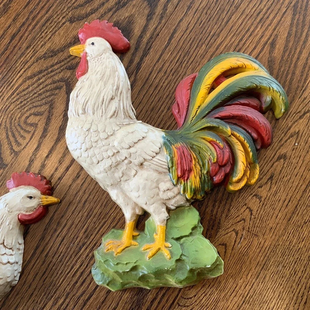 Homco MCM Rooster‎ Hen Set Wall Plaque Decor Country Farmhouse Chicken Vintage